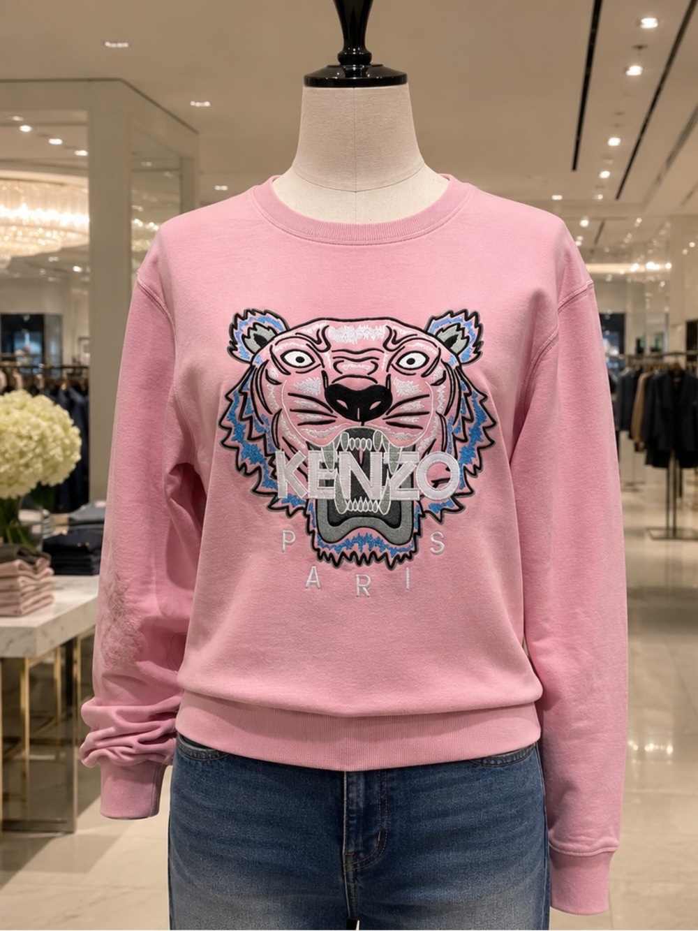 Kenzo Paris Pink Tiger Embroidered Crewneck Sweatshirt XL Cotton Portugal